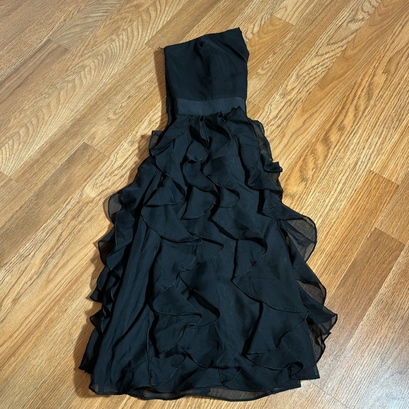 White House Black Market, strapless solid black ruffle midi dress. Size 0. - Picture 7 of 17